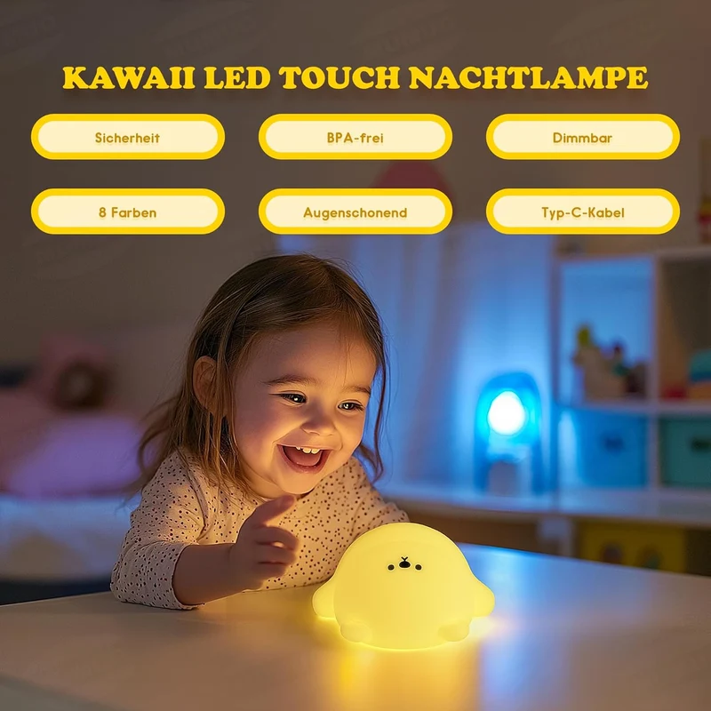LED Nachtlicht Silikon Birne Touch Nachtlampe USB-Aufladbar mit Timer,7 Farbe dimmbar, Schlaflicht Kinderzimmer tragbare Schlafhilfe Stilllicht,Gesche