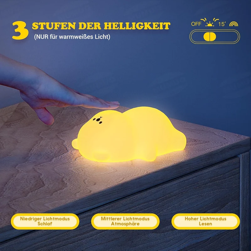 LED Nachtlicht Silikon Birne Touch Nachtlampe USB-Aufladbar mit Timer,7 Farbe dimmbar, Schlaflicht Kinderzimmer tragbare Schlafhilfe Stilllicht,Gesche