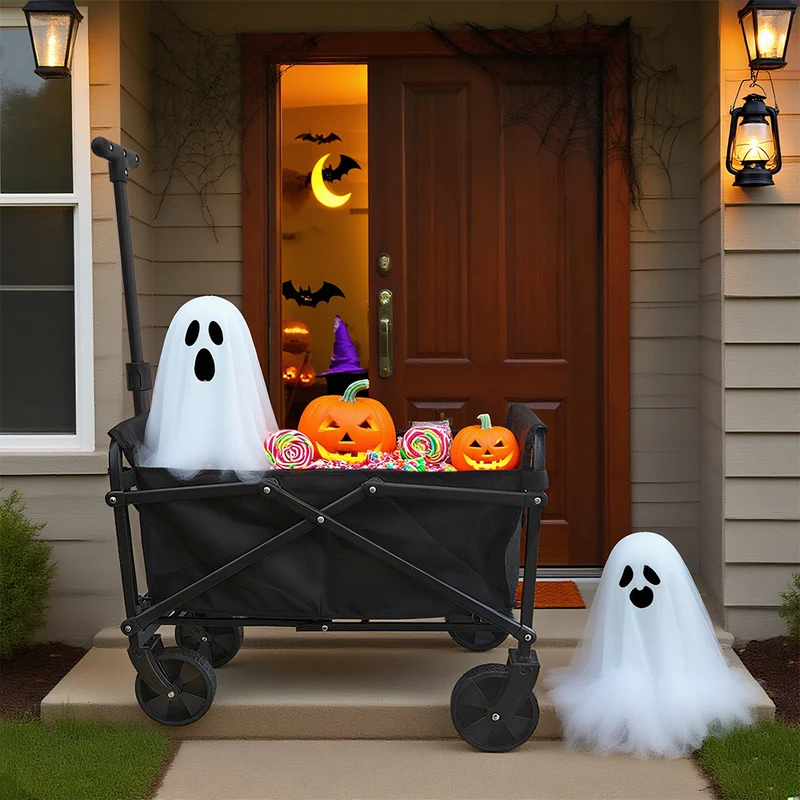 Bollerwagen Faltbar, Für Camping Einkaufen, Belastbar Bis 150kg, Handwagen, Faltwagen 360 ° Drehbar 2 Netztaschen klappbarer bollerwagen halloween