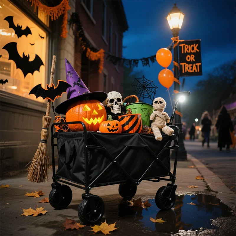 Bollerwagen Faltbar, Für Camping Einkaufen, Belastbar Bis 150kg, Handwagen, Faltwagen 360 ° Drehbar 2 Netztaschen klappbarer bollerwagen halloween