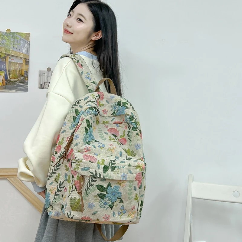 Blumenmuster Canvas Rucksack Karnz