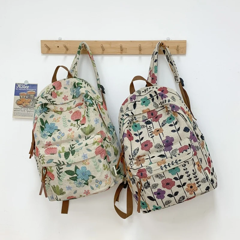 Blumenmuster Canvas Rucksack Karnz