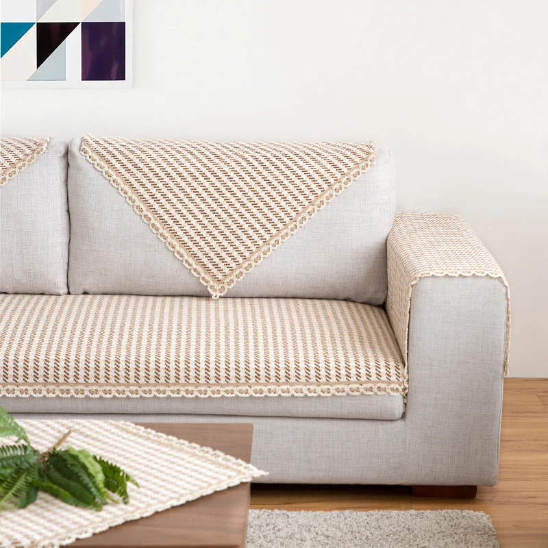 Gehäkeltes Sofa-Überwurf-Set aus Baumwollmix mit rutschfester Sitzauflage und dekorativen Ecktüchern Karnz