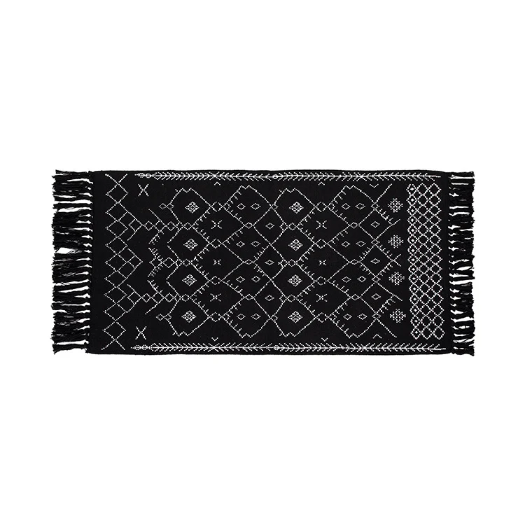 Flachgewebter Eingangs- und Wohnzimmer-Teppich mit marokkanischem Diamant-Jacquard und dekorativen Fransen Karnz