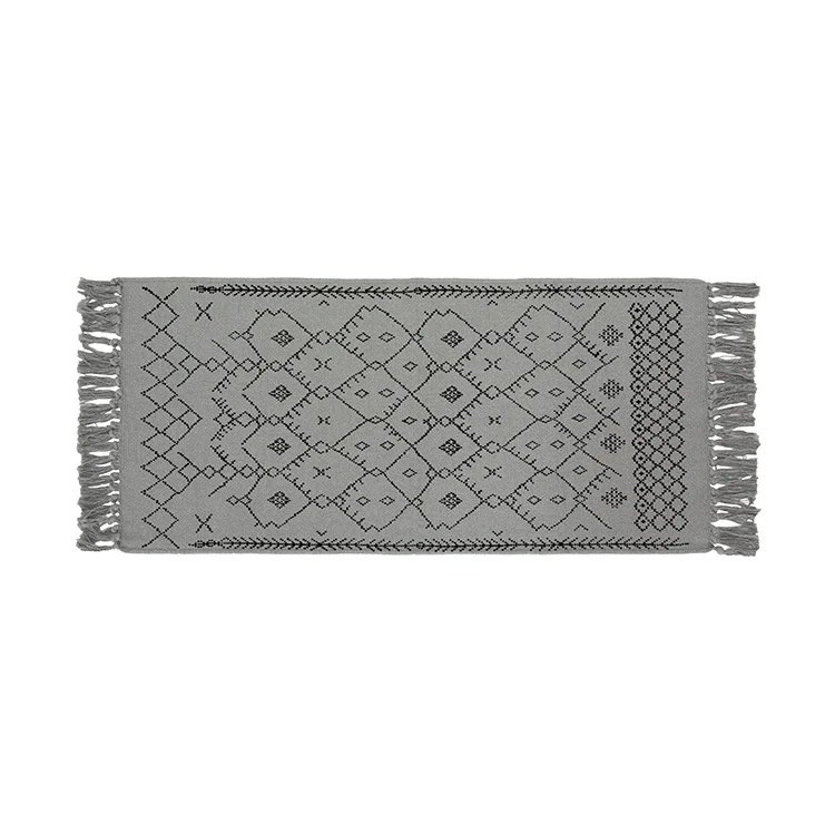 Flachgewebter Eingangs- und Wohnzimmer-Teppich mit marokkanischem Diamant-Jacquard und dekorativen Fransen Karnz
