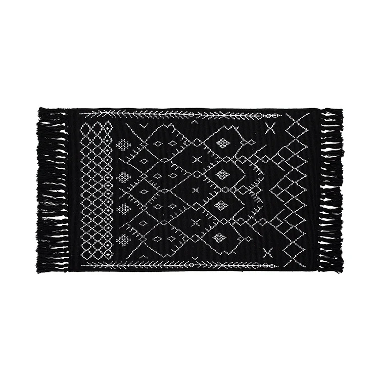 Flachgewebter Eingangs- und Wohnzimmer-Teppich mit marokkanischem Diamant-Jacquard und dekorativen Fransen Karnz
