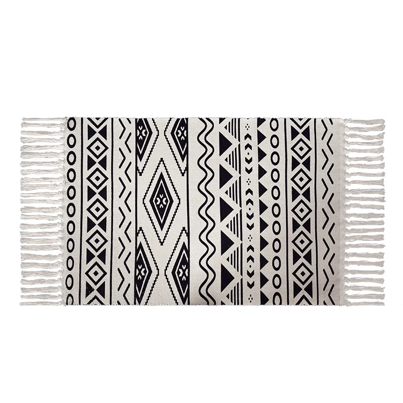 Flachgewebter Baumwollmix-Läufer mit Ethno-Diamant-Jacquard und Fransen Karnz