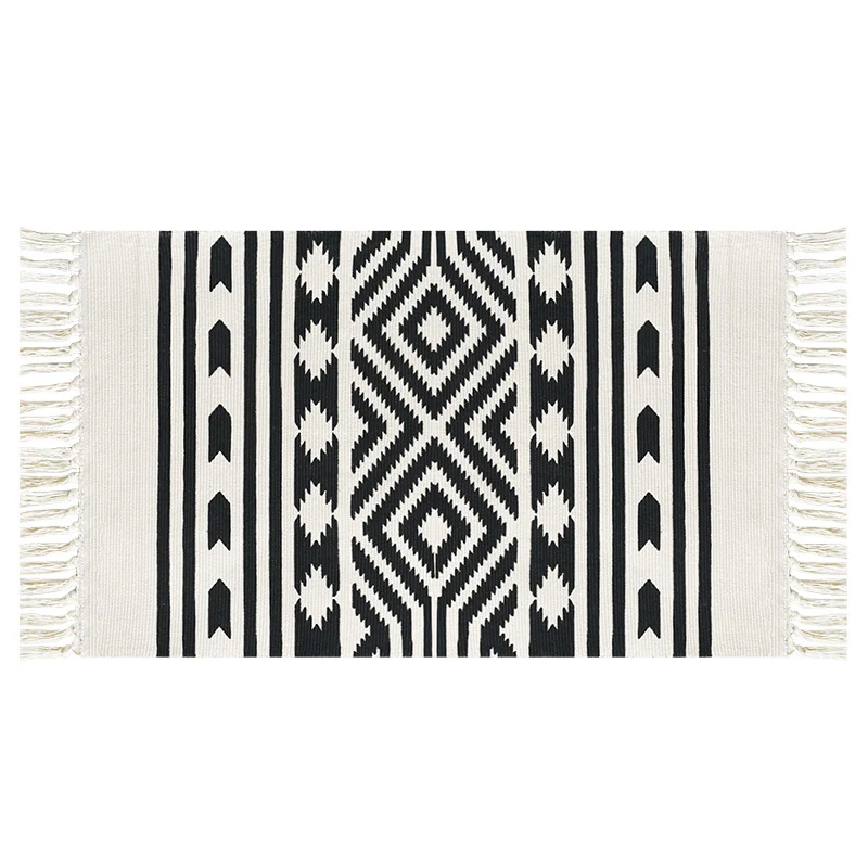 Flachgewebter Baumwollläufer mit mediterranem Kachel‑Jacquard und dekorativen Fransen Karnz