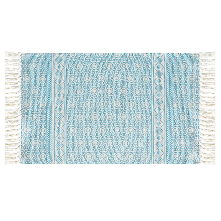 Flachgewebter Baumwollläufer mit mediterranem Kachel‑Jacquard und dekorativen Fransen Karnz