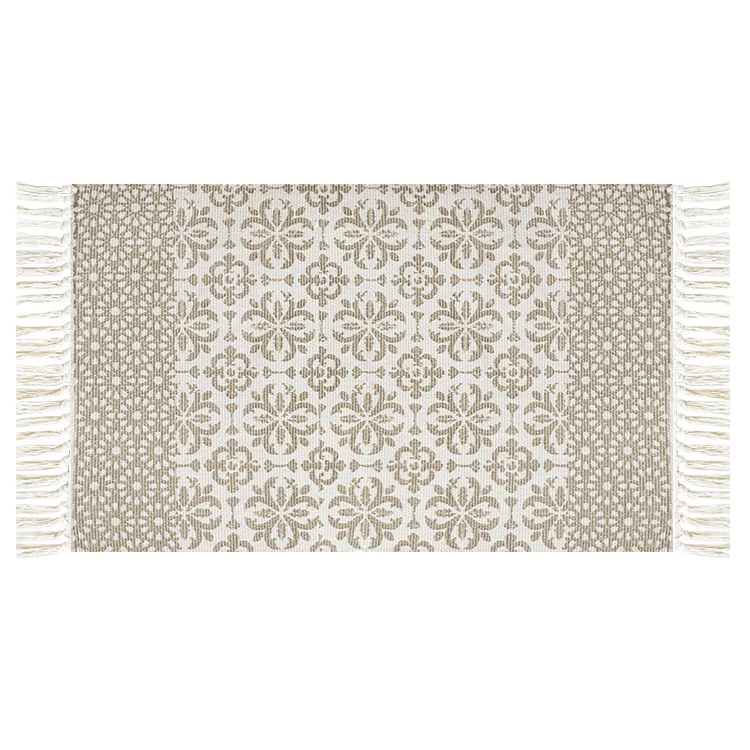 Flachgewebter Baumwollläufer mit mediterranem Kachel‑Jacquard und dekorativen Fransen Karnz
