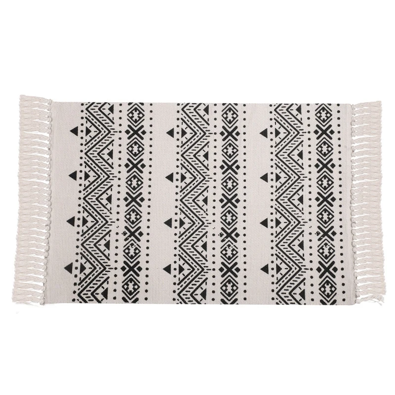 Flachgewebter Baumwollläufer mit mediterranem Kachel‑Jacquard und dekorativen Fransen Karnz