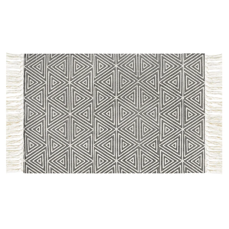Flachgewebter Baumwollläufer mit mediterranem Kachel‑Jacquard und dekorativen Fransen Karnz