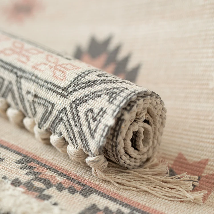 Flachgewebter Baumwoll-Läufer im Kilim‑Ethno‑Design mit Fransen Karnz
