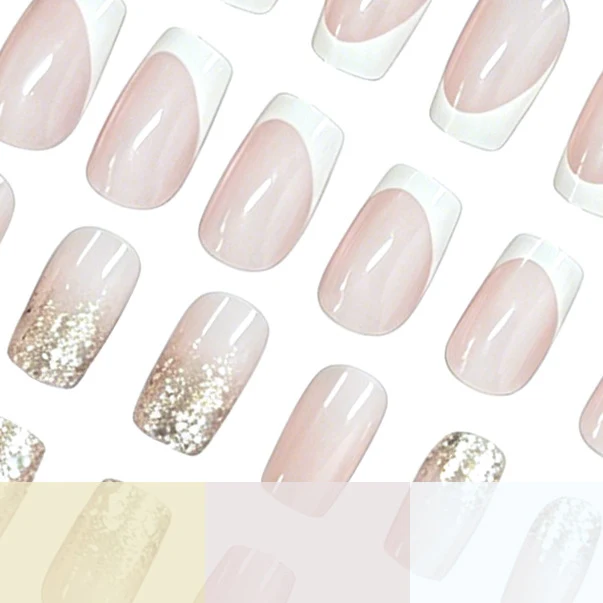 Glamouröse Franse Tipp Glitzer Nagelverlängerungen Karnz