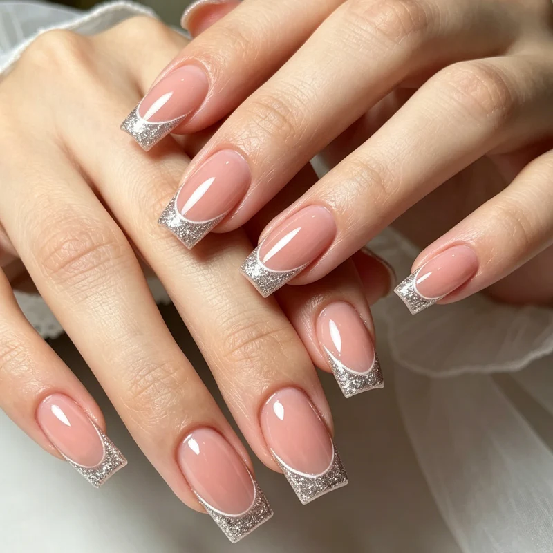 Glamouröses French Tip Glitter Nagelkunst Karnz