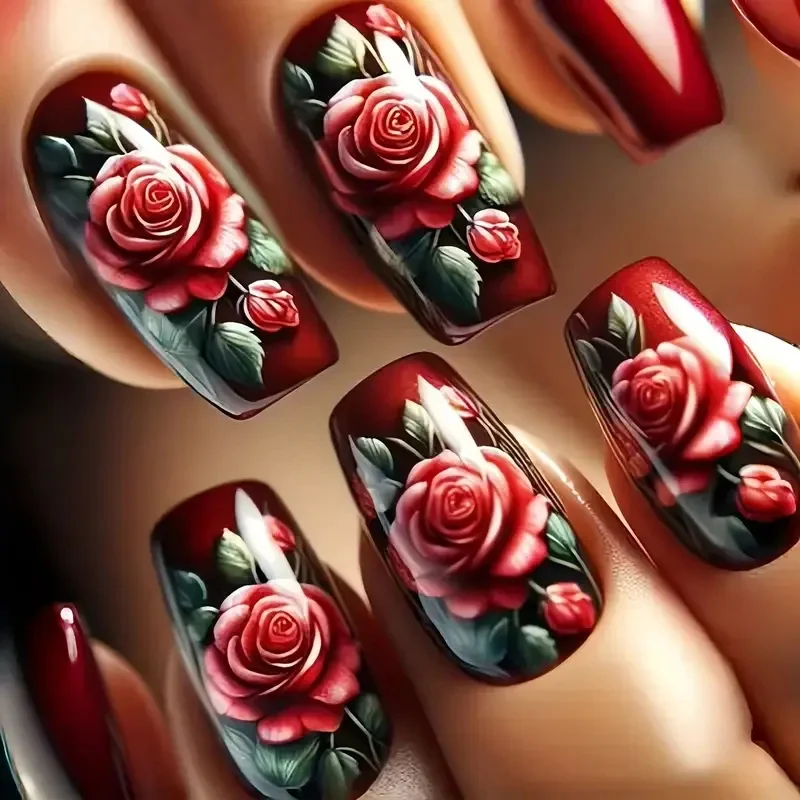 Floral Rose Acryl Nagelkunst Karnz