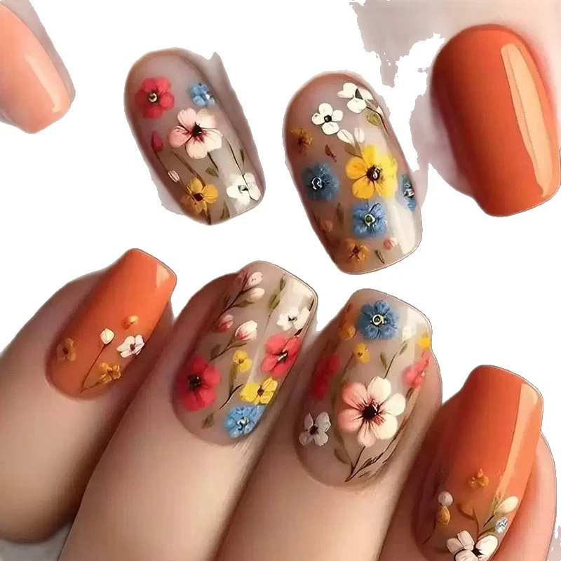 Blumenmuster Druck-On Nagelverstärkungen Karnz