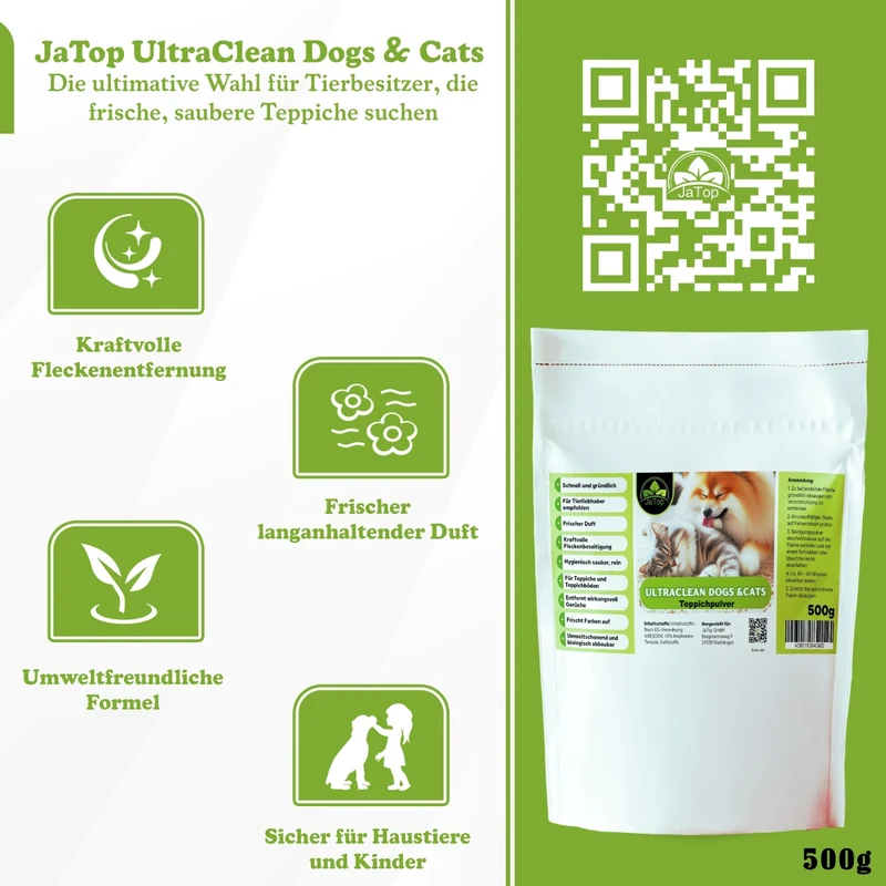 UltraClean Classic Teppichreinigungspulver, Teppichpulver 4 x 500 gr., 250ml Fleckenspray