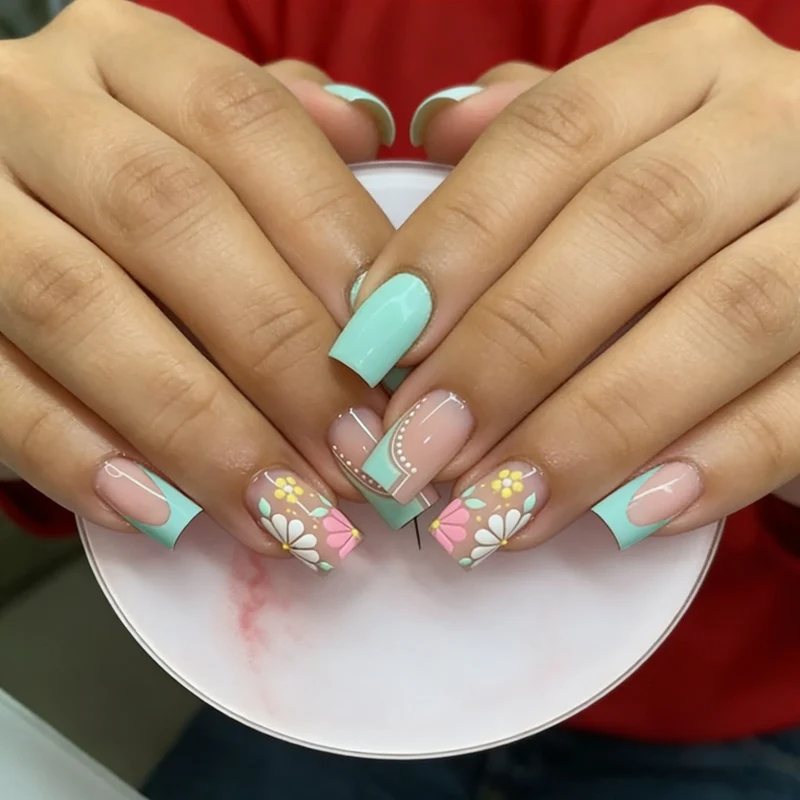 Blumenmuster Acryl-Nagelerweiterungen Karnz