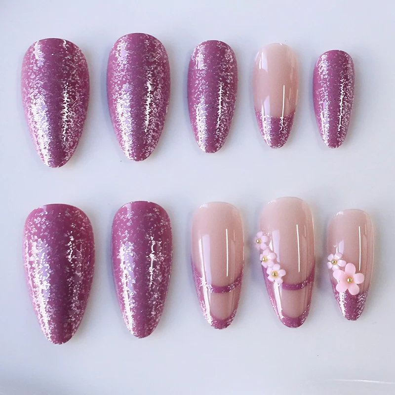 Floral Glitter Nagelkunst Extensions Karnz