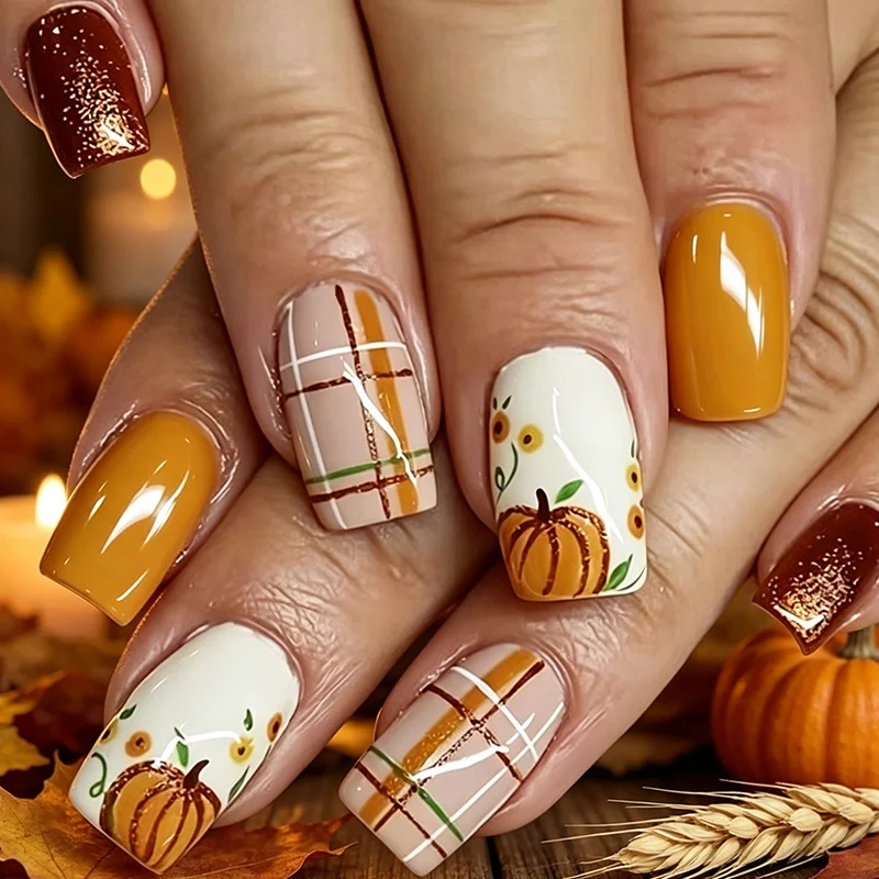 Festliches von Kürbissen inspiriertes Nagelkunstset Karnz