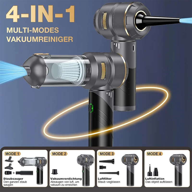 Handstaubsauger Akku 4-in-1,Auto Staubsauger ,25000PA Handstaubsauger Kabellos,3-Gang Bürstenlos staubsauger für Auto,PC,Sofa,Haus& Tierhaar Reinigung