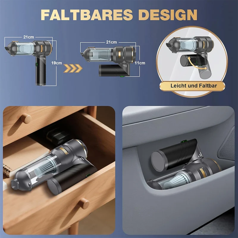 Handstaubsauger Akku 4-in-1,Auto Staubsauger ,25000PA Handstaubsauger Kabellos,3-Gang Bürstenlos staubsauger für Auto,PC,Sofa,Haus& Tierhaar Reinigung