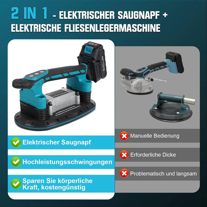 Fliesenvibrator 12000VPM Fliesen Fliesenmaschine,250KG Fliesenrüttler Nivelliermaschine,6 Gänge Einstellbarer Boden Fliesen Vibrationsgerät mit 2Akkus