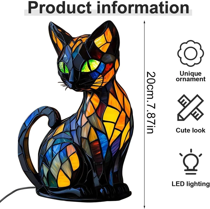 Katzen Lampe, Katzenlampe Mosaik, Nachttischlampe, USB Nachtlicht Katze mehrfarbig, vintage buntglas lampe, Bedside lamp, Schlafzimmer Deko Geschenk