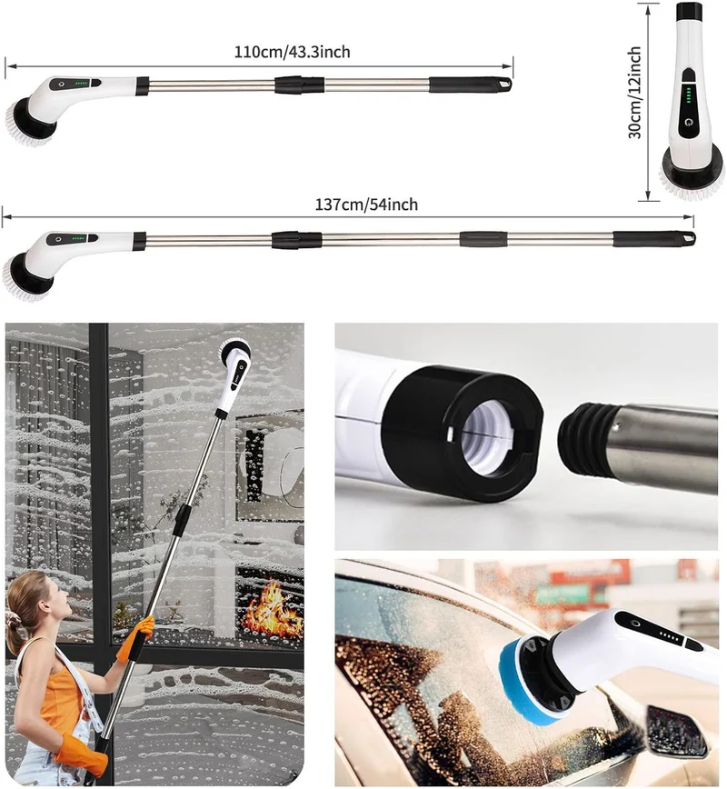 Elektrische Reinigungsbürste, Kabellos Akkureinigungsbürste, 360° drehen, mit 7 Bürstenköpfe für Ecken,Toilette,Küche,Badezimmer,Fenster,Bodenplatte