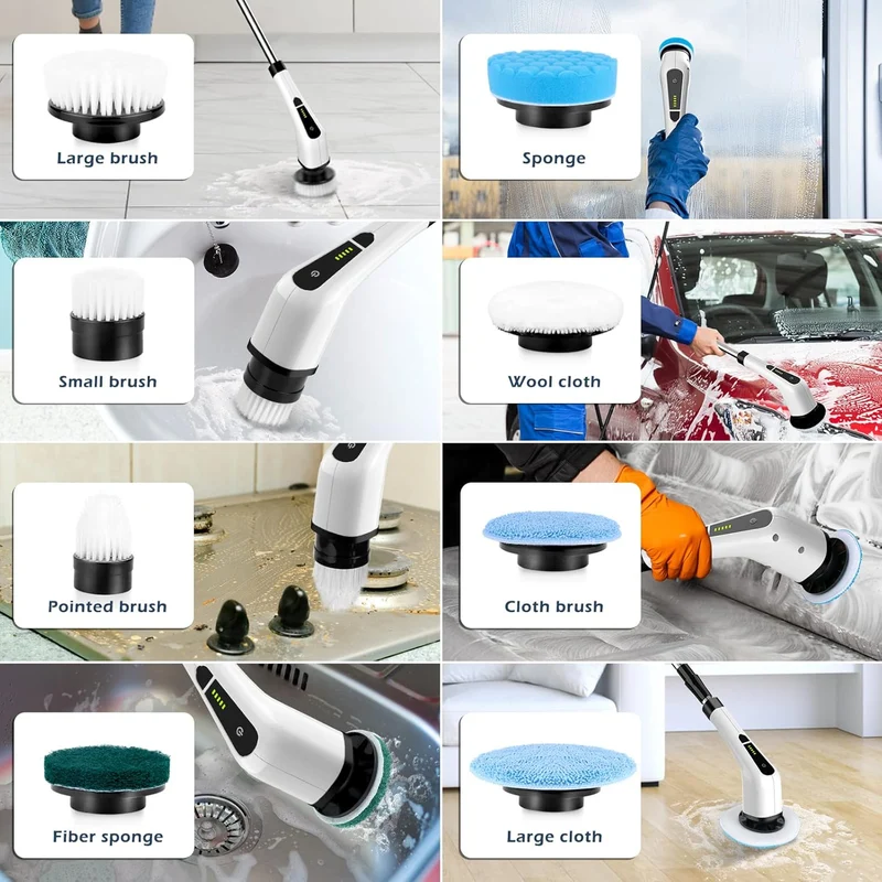 Elektrische Reinigungsbürste, Kabellos Akkureinigungsbürste, 360° drehen, mit 7 Bürstenköpfe für Ecken,Toilette,Küche,Badezimmer,Fenster,Bodenplatte