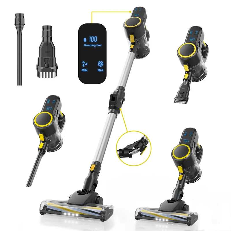 Akku Staubsauger,36000Pa Staubsauger Kabellos mit Smartes Touch Display,500W,4000 mAh,Bis zu 50Min Laufzeit,Leise Sauger mit Luftfilter,für Tierhaare