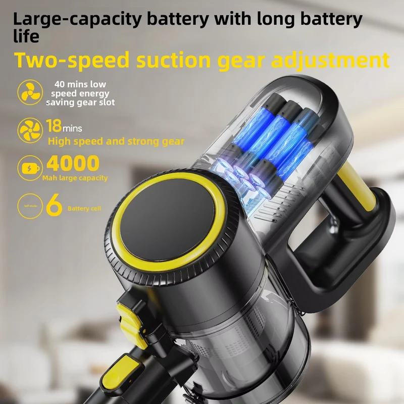 Akku Staubsauger,36000Pa Staubsauger Kabellos mit Smartes Touch Display,500W,4000 mAh,Bis zu 50Min Laufzeit,Leise Sauger mit Luftfilter,für Tierhaare