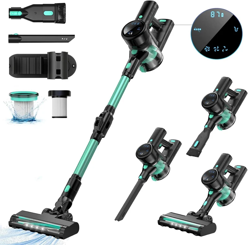 55000Pa/550W/65Min Staubsauger Kabellos, Akku Staubsauger SuperLeise, Handstaubsauger mit LED Display, Stabstaubsauger für Hartböden Teppiche, HEPA