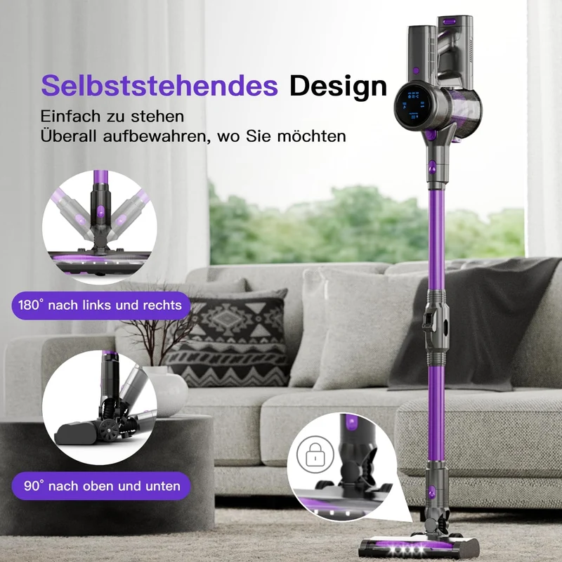 55000Pa/550W/65Min Staubsauger Kabellos, Akku Staubsauger SuperLeise, Handstaubsauger mit LED Display, Stabstaubsauger für Hartböden Teppiche, HEPA
