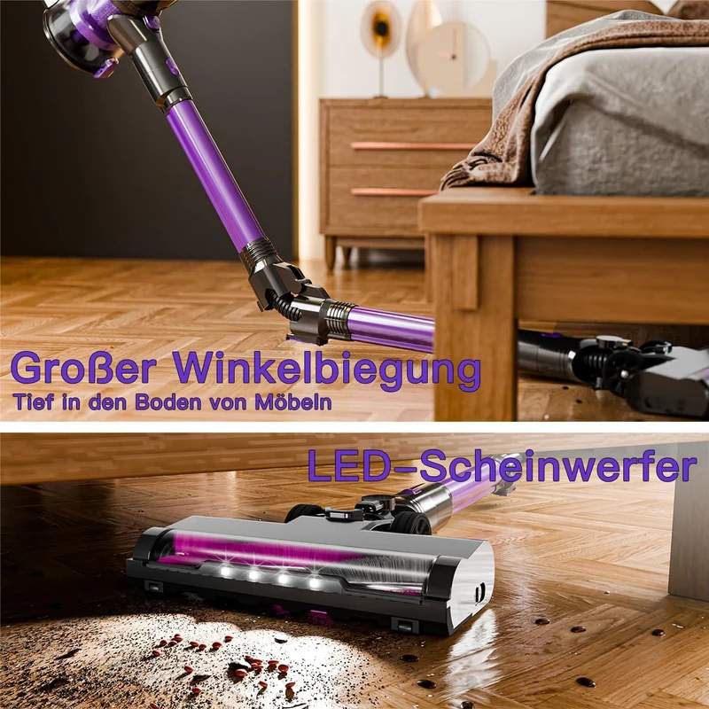 55000Pa/550W/65Min Staubsauger Kabellos, Akku Staubsauger SuperLeise, Handstaubsauger mit LED Display, Stabstaubsauger für Hartböden Teppiche, HEPA