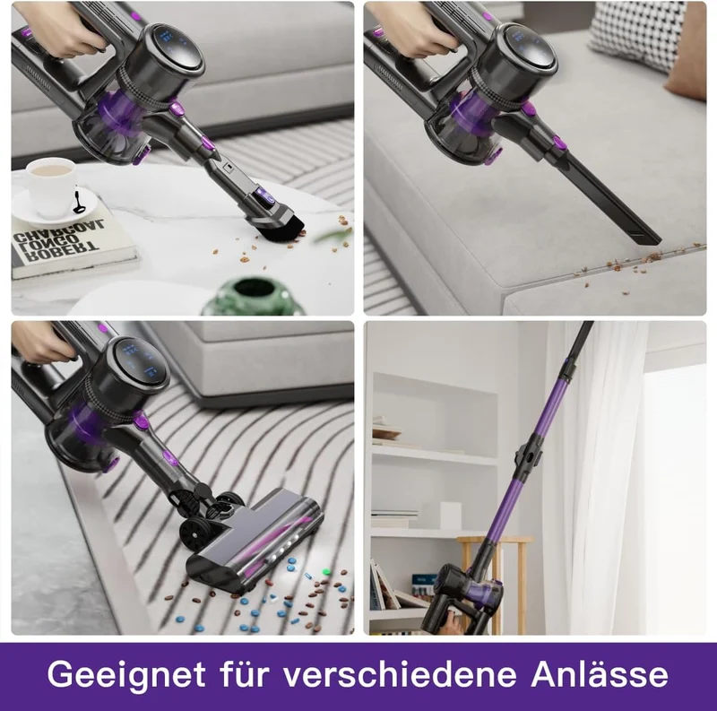 55000Pa/550W/65Min Staubsauger Kabellos, Akku Staubsauger SuperLeise, Handstaubsauger mit LED Display, Stabstaubsauger für Hartböden Teppiche, HEPA