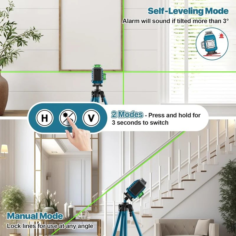 Kreuzlinienlaser profi 4D 16 Lines Laser Level 360º Rotary, LED-Anzeige, Automatische Kreuzlinienlaser mit 2x3,0Ah Batterie, IP54 Staub & Wasserschutz