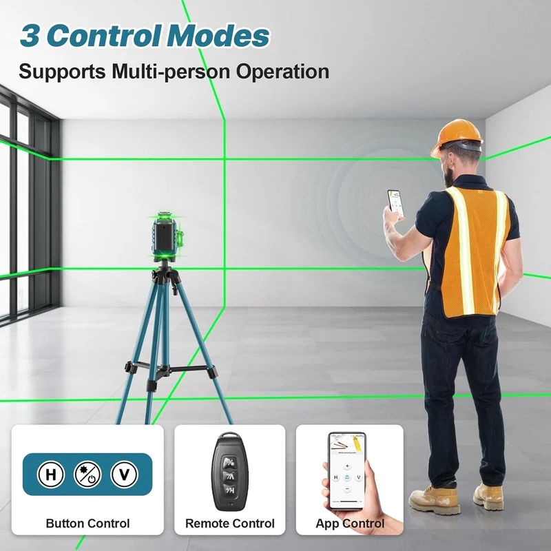 Kreuzlinienlaser profi 4D 16 Lines Laser Level 360º Rotary, LED-Anzeige, Automatische Kreuzlinienlaser mit 2x3,0Ah Batterie, IP54 Staub & Wasserschutz