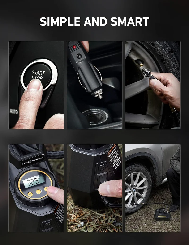 Autoluftpumpe, Elektrischer Luftkompressor, Tragbarer Kofferkompressor, Digitaler Anzeige, 12V Netz für Auto, Fahrrad, Motorrad, Ball, inkl. Zubehör
