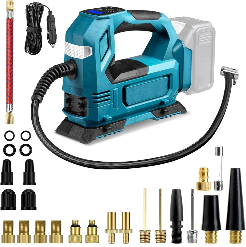 Akku Kompressor für Makita 18V Akku, 11bar Autoreifen Luftpumpe mit Abschalautomatik und Manometer, 160 PSI Tragbare Fahrradpumpe Luftkompressor mit 12V Autostromkabel für Auto, Motorrad, Fahrrad (ohne Akku)