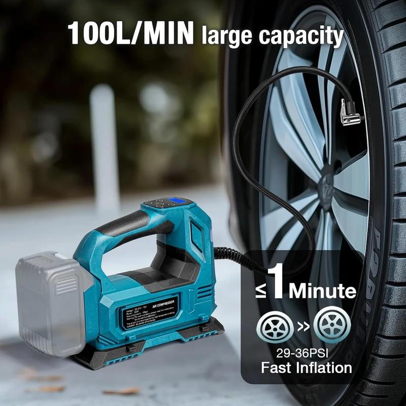Akku Kompressor für Makita 18V Akku, 11bar Autoreifen Luftpumpe mit Abschalautomatik und Manometer, 160 PSI Tragbare Fahrradpumpe Luftkompressor mit 12V Autostromkabel für Auto, Motorrad, Fahrrad (ohne Akku)