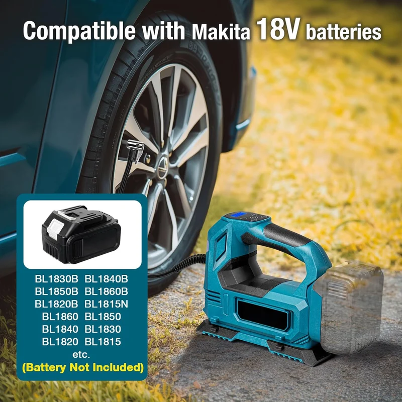 Akku Kompressor für Makita 18V Akku, 11bar Autoreifen Luftpumpe mit Abschalautomatik und Manometer, 160 PSI Tragbare Fahrradpumpe Luftkompressor mit 12V Autostromkabel für Auto, Motorrad, Fahrrad (ohne Akku)