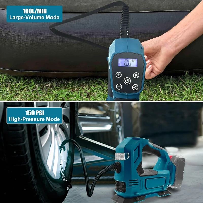 Akku Kompressor für Makita 18V Akku, 11bar Autoreifen Luftpumpe mit Abschalautomatik und Manometer, 160 PSI Tragbare Fahrradpumpe Luftkompressor mit 12V Autostromkabel für Auto, Motorrad, Fahrrad (ohne Akku)