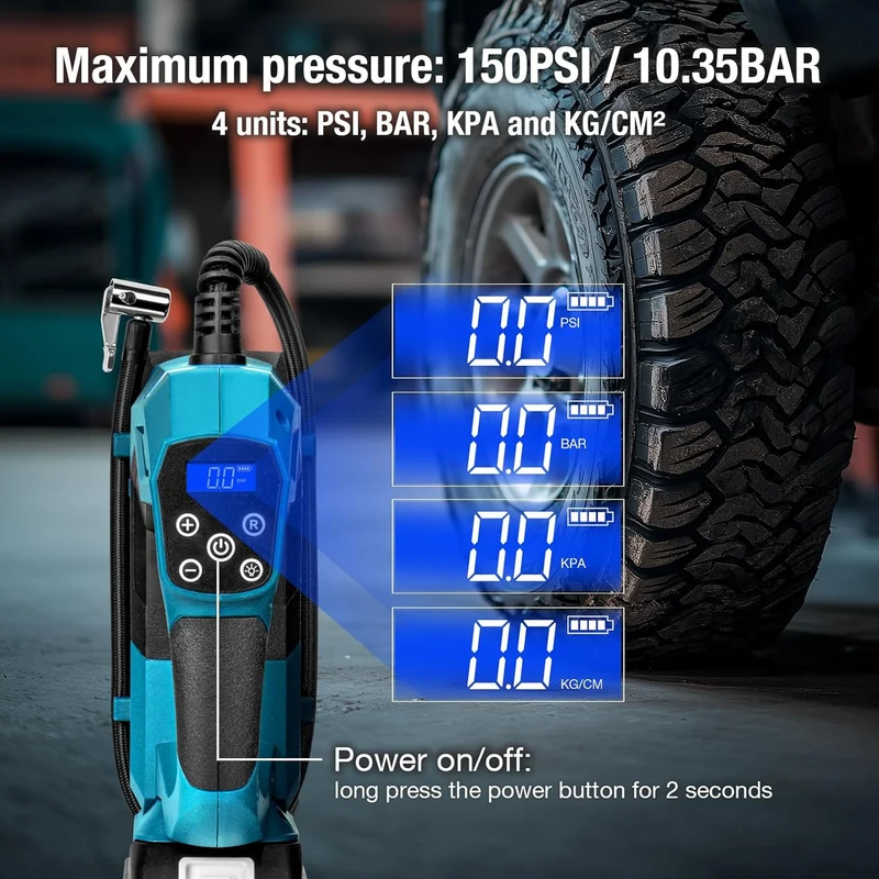 Akku Kompressor für Makita 18V Akku, 11bar Autoreifen Luftpumpe mit Abschalautomatik und Manometer, 160 PSI Tragbare Fahrradpumpe Luftkompressor mit 12V Autostromkabel für Auto, Motorrad, Fahrrad (ohne Akku)