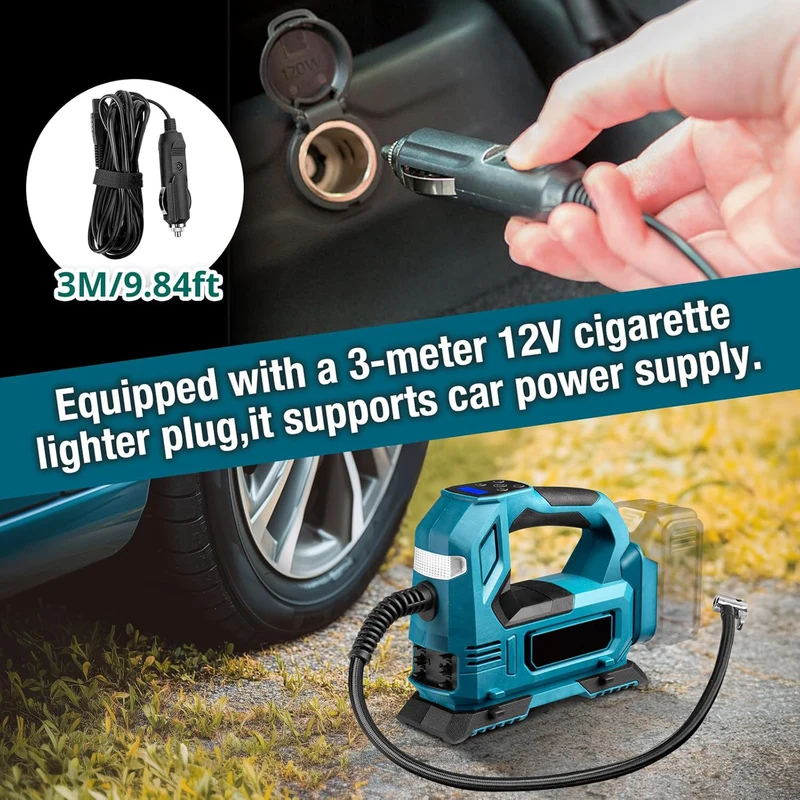 Akku Kompressor für Makita 18V Akku, 11bar Autoreifen Luftpumpe mit Abschalautomatik und Manometer, 160 PSI Tragbare Fahrradpumpe Luftkompressor mit 12V Autostromkabel für Auto, Motorrad, Fahrrad (ohne Akku)