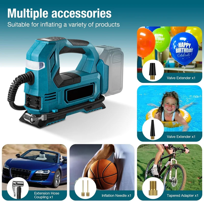 Akku Kompressor für Makita 18V Akku, 11bar Autoreifen Luftpumpe mit Abschalautomatik und Manometer, 160 PSI Tragbare Fahrradpumpe Luftkompressor mit 12V Autostromkabel für Auto, Motorrad, Fahrrad (ohne Akku)