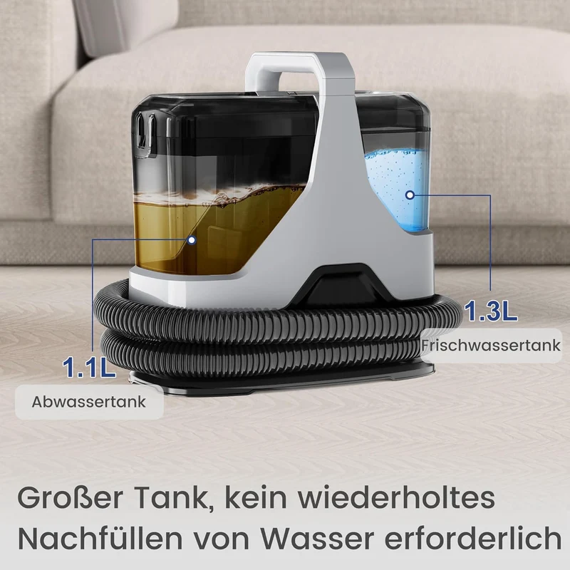 Waschsauger 16KPA Polsterreiniger Teppichreiniger, 600W Nass-/Trockensauger Fleckenreiniger Reinigungsgerät, Dualtank, mit Zubehör, Reinigungsmittel