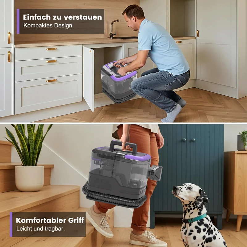 Polsterreiniger & Waschsauger mit Selbstreinigung, 450W Nass-/Trockensauger – 2L Tank, 10Kpa Saugleistung, Teppichreiniger für Sofa, Auto & Flecken