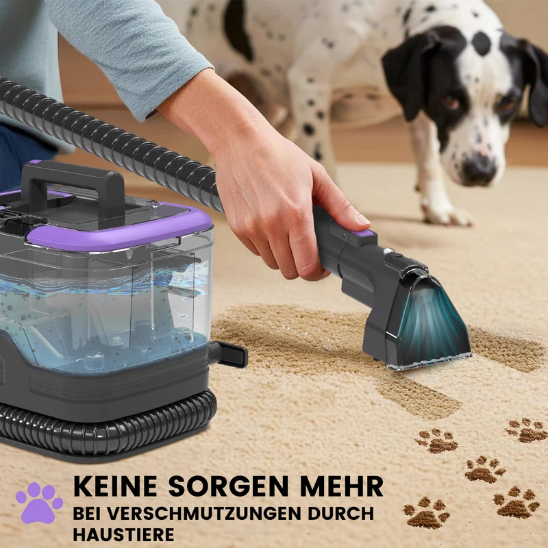 Polsterreiniger & Waschsauger mit Reinigungsmittel & Selbstreinigung, 450W Nass-/Trockensauger – 2L Tank, 10Kpa Saugleistung, Teppichreiniger für Sofa